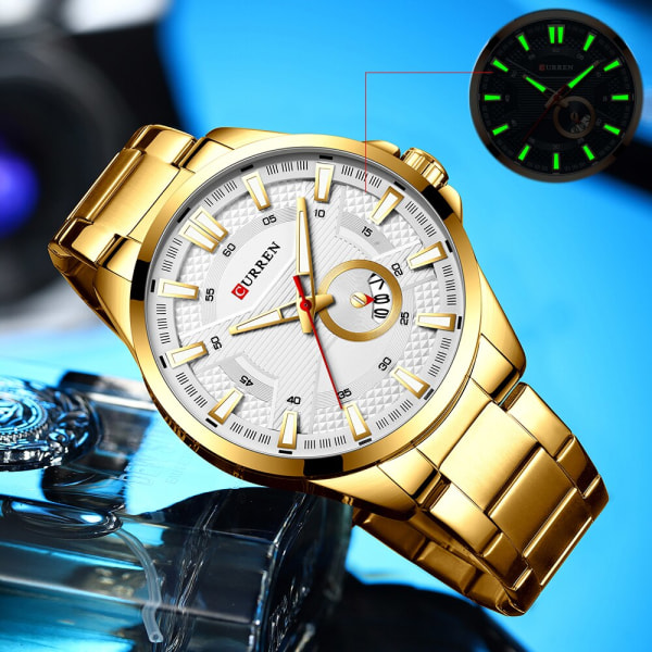 CURREN Minimalistisk watch för män Lyxigt mode rostfritt stål Vattentät watch Sport Casual Quartz Clock Relogio masculino blue box