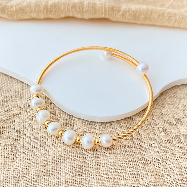 Naturligt sötvattenspärlarmband Temperament Chic Style All-Match Armband Kopparpläterat med äkta guld Pearl 3