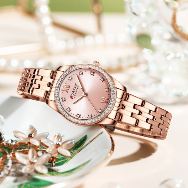 CURREN Märke Dammode Vattentät watch Quartz Armband i rostfritt stål Diamantmode Högkvalitets Watch Reloj Mujer rose pink