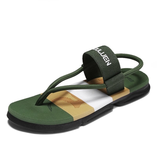 Sommar sandaler och tofflor för män Change Dual-Use Trend Edition Utomhus präglade texturmönster Casual Beach Shoes Flip-flops Army Green 43