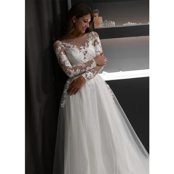 Applikationer A-linje V-ringad Bröllopsklänning För Kvinnor 2023 Brudklänningar Knapp Elegant Spets vestido de noiva robe de mariée white 14