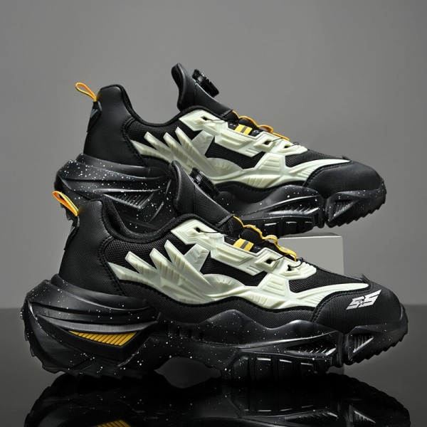 Mecha Style Sneakers för män Par Roterande spänne Unisex löparskor Dam Chunky Tjock sula Modeskor Hög kvalitet US STORLEK Black 8.5
