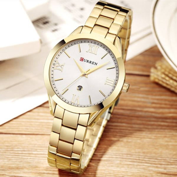 CURREN Damklockor Mode Vattentät rostfritt stål Dam Quartz Armband Set Dial Simple Luxury Business Armbandsur reloj gold white box