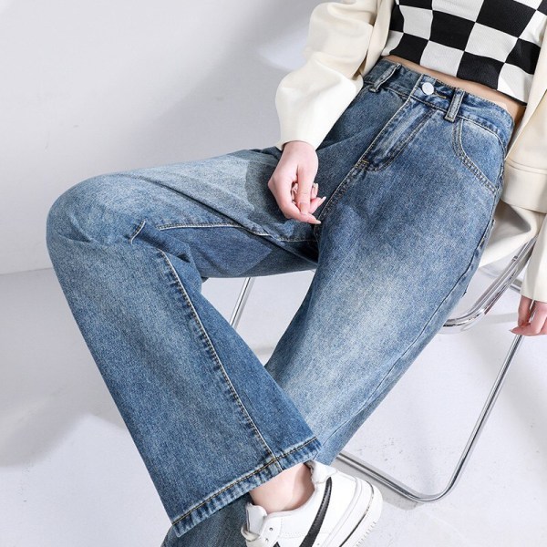 FINORD Vintage Blue Wide Leg Mom Jeans Dam Koreansk Casual Streetwear Harajuku Jeans Hög midja Raka Baggy jeansbyxor Blue XXL