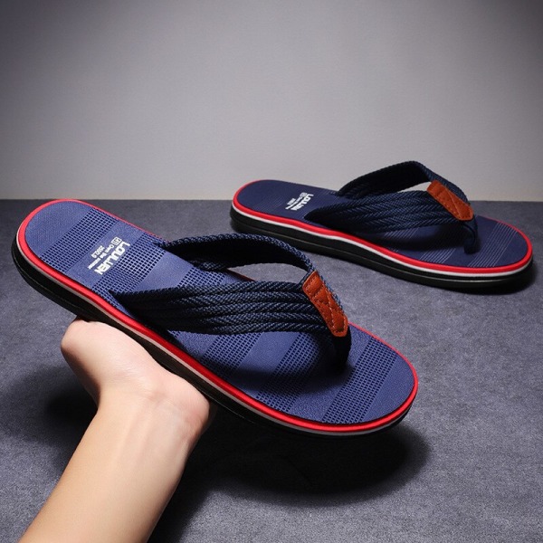 Högkvalitativa europeiska Gentleman Modetofflor Herr Cool Beach Flip Flops Sommar Utomhus Antisladd Fritid Studentsandaler Dark Blue 44