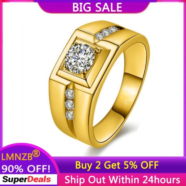 Herr Gult Guld Färg Ring Rund 0,5 Carat Zirconia Diamant Ring Bröllopsring Modetillbehör Present till män ZR033 US8