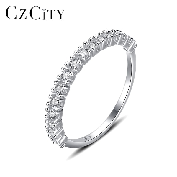 Trendiga halvrunda CZ-band Cubic Zirconia 925 Sterling Silver Fingerringar för kvinnor CZ-smycken Högkvalitativ stapelbar Silver Plated 8
