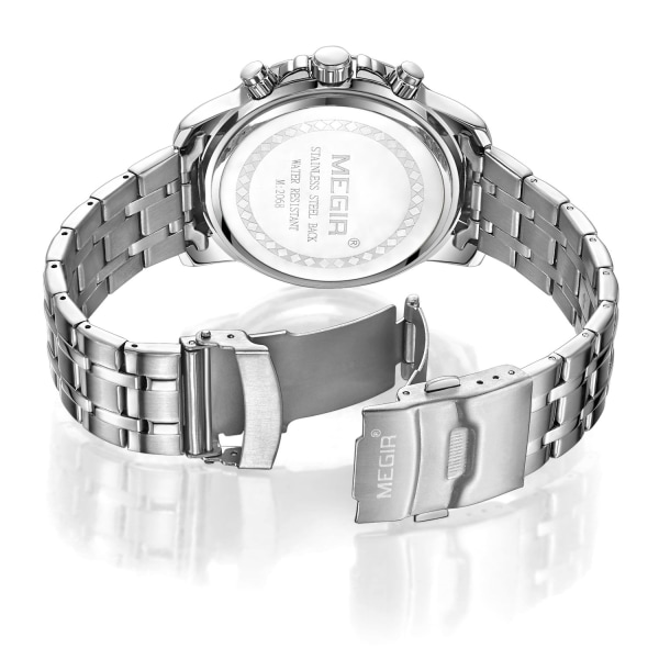 MEGIR Militärklockor i rostfritt stål för män Luxury Quartz Business Armbandsur Lysande Vattentät Date Clock Chronograph 2068 RoseBlue