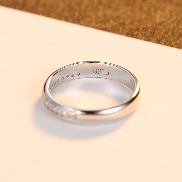 Varumärkesdesign Ren 925 Sterling Silver Kvinnlig Eternal Ring för Kvinnor Brud Enkel Bröllopsförlovning Modesmycken Silver Plated 10