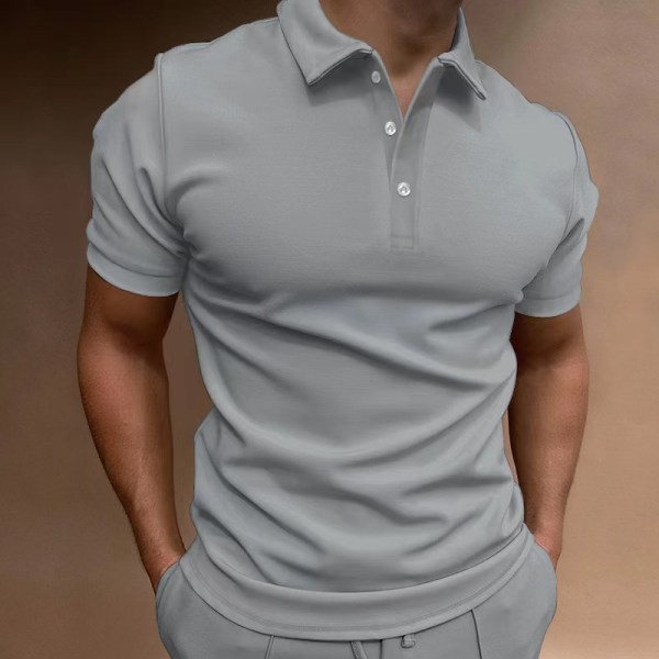 2023 vår och sommar pikétröja för män kortärmad T-shirtjacka med knapp light blue XL