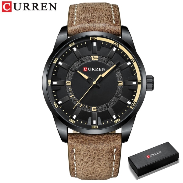 CURREN Toppmärke Lyx Herrklockor Mansklockor Sport Militär Vattentät klocka Läderrem Kvarts Affärs Watch Present black yellow box