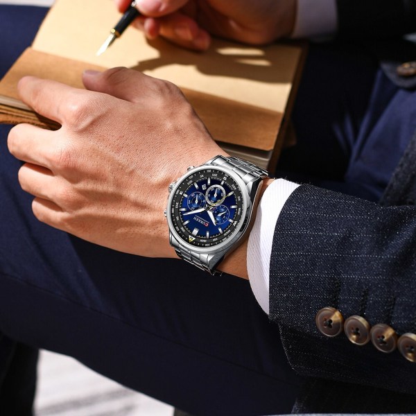 Klockor för män CURREN Luxury Watch Steel Quartz Armbandsur med Chronograph Casual Sport Clock 8399 relogio masculino black box