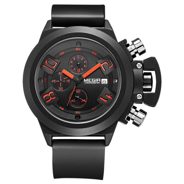 MEGIR Watch Lyx Sport Militärklockor Lysande Vattentät Quartz Armbandsur Klocka Chronograph reloj hombre 2002 Black