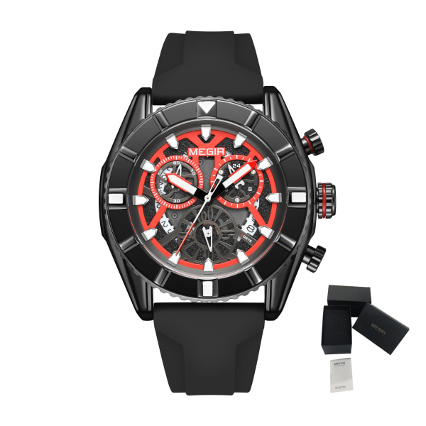 MEGIR watch Lyx analog sportkronograf Militär lysande klocka watch med watch i silikon Black