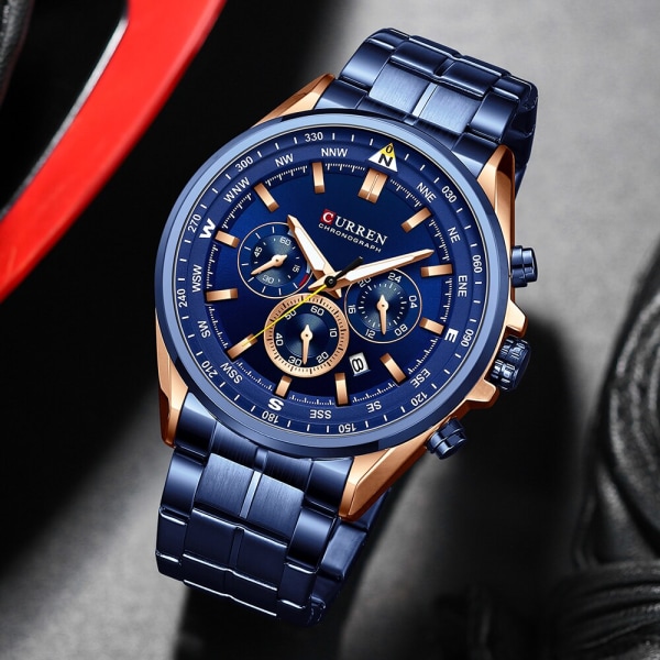 Klockor för män CURREN Luxury Watch Steel Quartz Armbandsur med Chronograph Casual Sport Clock 8399 relogio masculino silver blue box