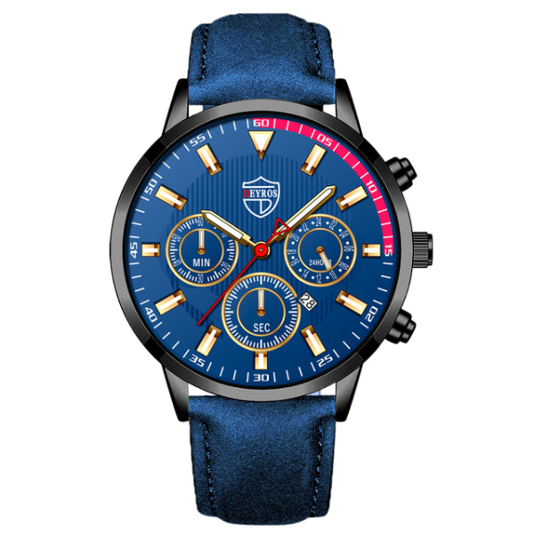 Lyxmode Herr Svarta Klockor Herr Företag Rostfritt stål Quartz Kalender Watch Man Sport Casual Watch Leather Black Blue