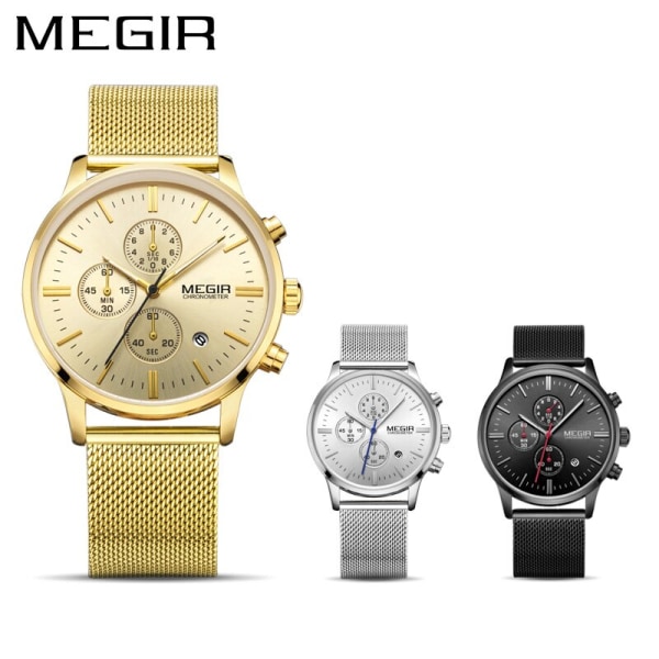 MEGIR Herr Quartz Watch Top Märke Lyx Armbandsur Vattentät Business Klocka Date Watch Chronograph reloj hombre 2011 Gold
