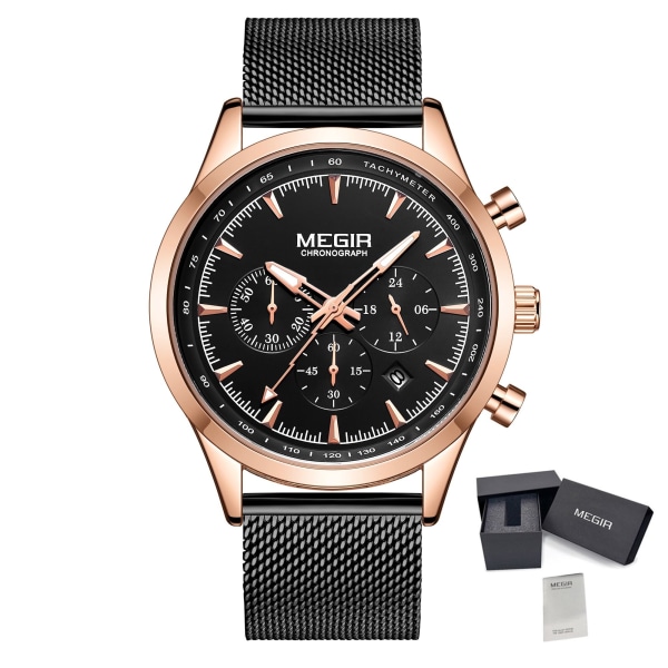 MEGIR Watch för män Top Märke Lyx Business Quartz Klockor Vattentät stål Watch Klocka Relogios Masculino 2153 RoseBlack