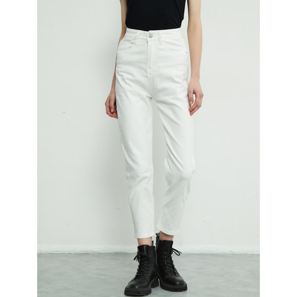 FINEWORDS 2023 Nya våren vita jeans för kvinnor Casual Baggy Harem Boyfriend Jeans Hög midja Solid koreanska Streetwear Mom Jeans Beige 26