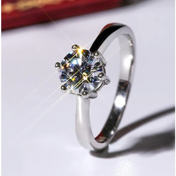 Original Certifierad Tibetansk Silver Ring Rund Solitaire 6mm/8mm Zirkonsten Bröllopsring Present Smycken Ringar för kvinnor 8mm 2 Carat 9