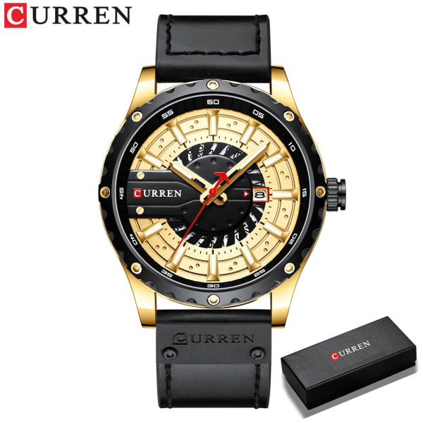 Klockor CURREN För män Lyxigt märke Mode Quartz Armbandsur med läderrem Casual Business Lysande visare Klocka Manlig black gold box