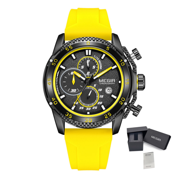MEGIR Herrklockor Lyxmode Militär Watch för Man Vattentät Lysande Silikon Kvarts Armbandsur Watch 2211 Yellow