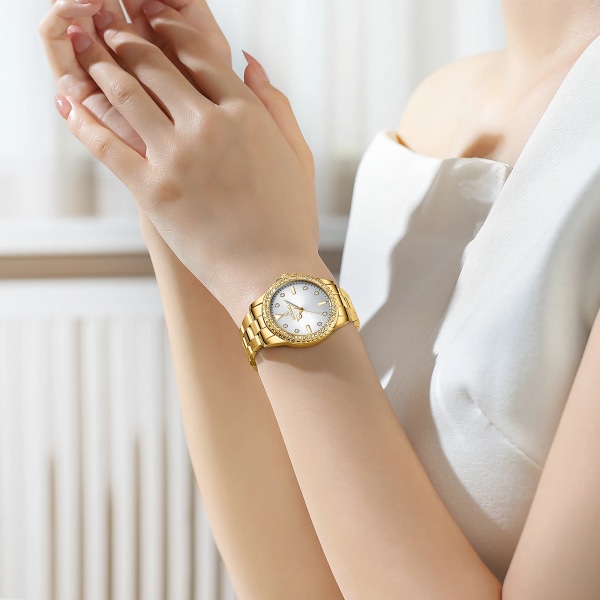 Kvinnors klockor SEIKO PC21 Lyxig armbandsur Vattentät Luminous Guld Kvarts Armbandsur för kvinnor RD21552LGNoWITHBOX