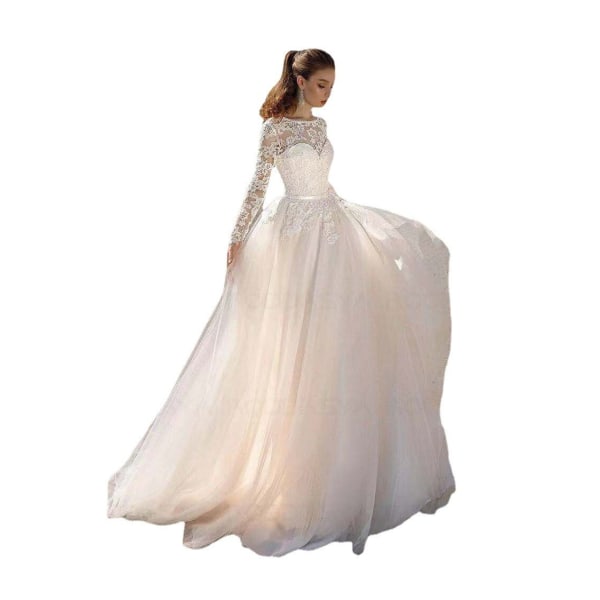 Eleganta applikationer A-linje brudklänning med o-ringad spets 2023 Brudklänningar för kvinnor Spets vestido de noiva robe de mariée white 2
