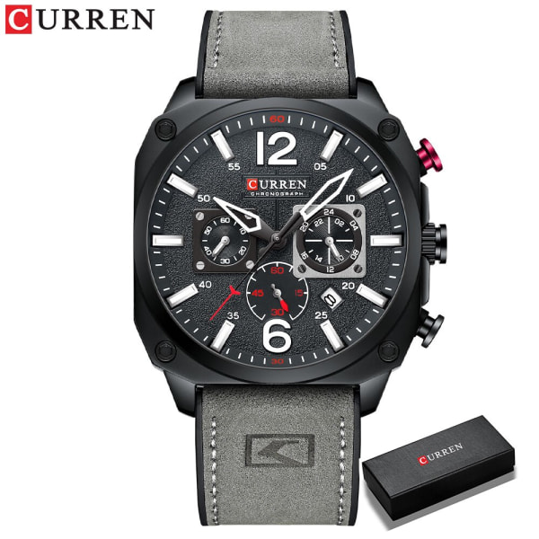 CURREN Toppmärke Watch Mode Casual Militär Quartz Sportarmbandsur Läder Vattentät Herrklocka Relogio Masculino gray black box