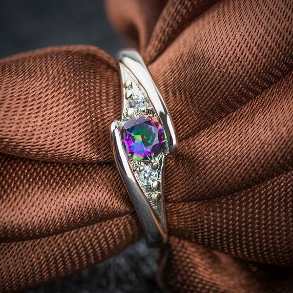 100% original tibetanskt silver mode 0.5ct färgglada kristallringar för kvinnor fest Elegant bröllopsring Fina smycken R035 R035 Colorful Stone 10