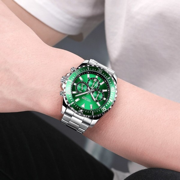 MEGIR Business Watches Herr Lyx Quartz Luminous Armbandsur Vattentät Rostfritt Stål Man Date Watch Reloj Hombre 2064 SilverBlue