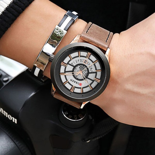 Relogio Homem 2021 Herrklockor CURREN Mode Watch Casual Calendar Armbandsur Läderklocka Man Analog Quartz Watch silver black