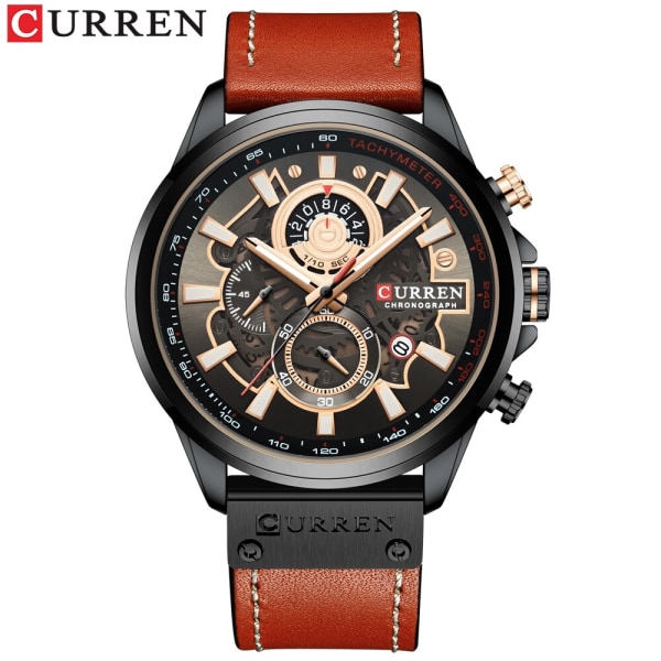 CURREN Watch för män Toppmärke Lyxigt läderarmband Kvarts Vattentät Armbandsur Mode Casual Watch orange black