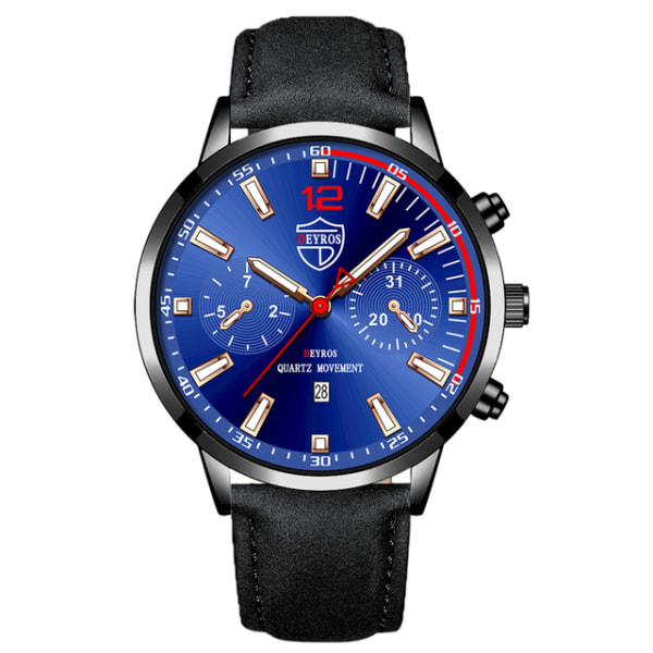 Herr Sport Mode Klockor Lyx Herr Business Rostfritt stål Quartz Watch Man Casual Luminous Clock LeatherBlackBlue