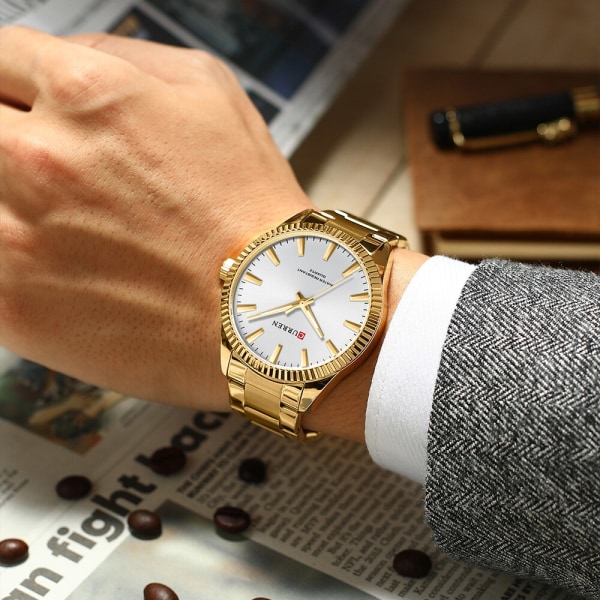 Watch för män CURREN Mode Enkelt rostfritt stål Kvarts-klocka Herr Casual Business-klocka Relogio Masculino gold