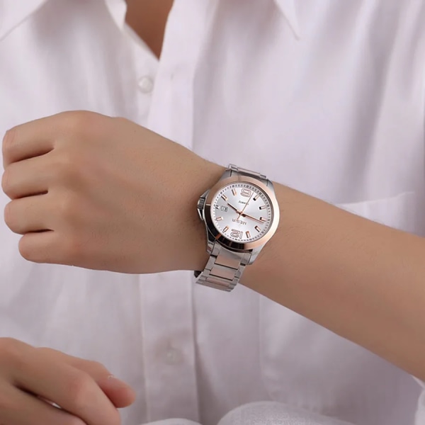 Herrullar för män Luminous Watch Steel Quartz Business Wristwatch Kalender 5006G RoseSilver