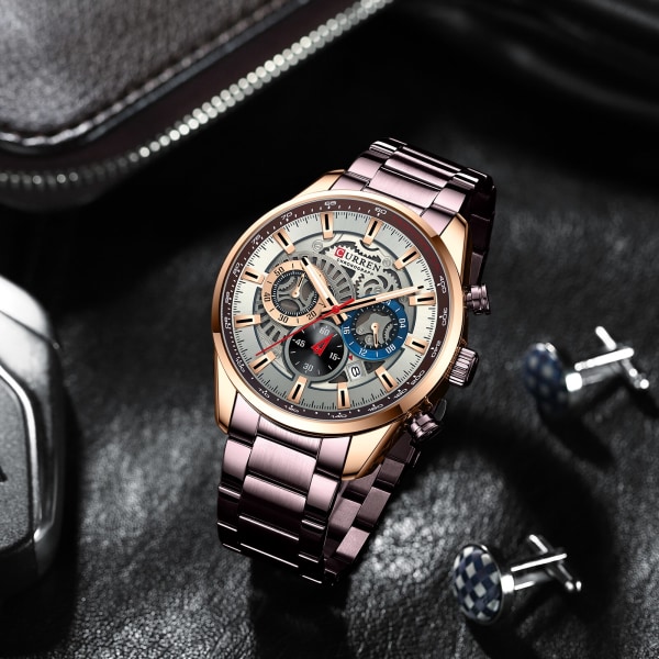 CURREN Klockor Herrmode Militärsport Quartz Armbandsur för män i rostfritt stål med kronograf och datum blue watch