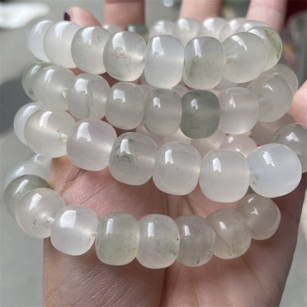 Naturligt Jade Armband Grade A High Ice Flytande Myanmar Jadeite Barrel Beads Elastiska pärlor Armband Armband Flickvän Mamma Present 1pcs