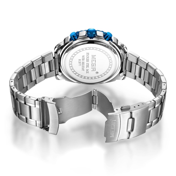 MEGIR Chronograph Quartz Watch Lyxmärke i rostfritt stål Business Armbandsur Man Klocka Timtid Relogio Masculino Black