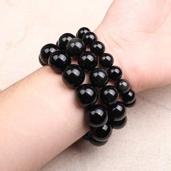 Äkta Natural Obsidian Armband Svarta Jades Stenpärlor Elastiska pärlor Armband Armband För Kvinnor Herr Tillbehör Smycken 10mm