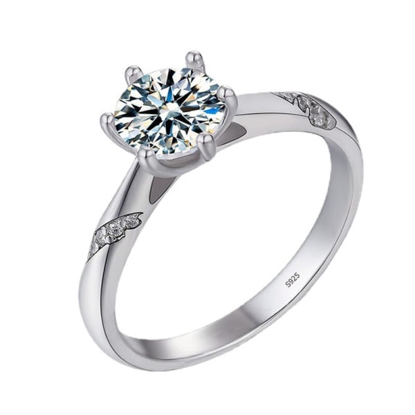 Med inloggningsuppgifter Fina smycken Äkta 925 Sterling Silver Ring För Kvinnor Rund 1 Carat Zirconia Diamant Bröllopsringar Tillbehör 5