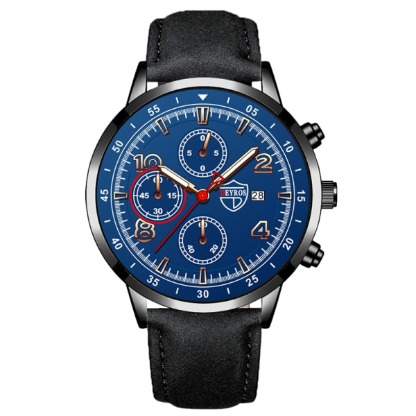 Herrkvartsklockor casual elektronisk watch lyx modekalender lysande herrklockor multifunktionell watch LeatherBlackBlue