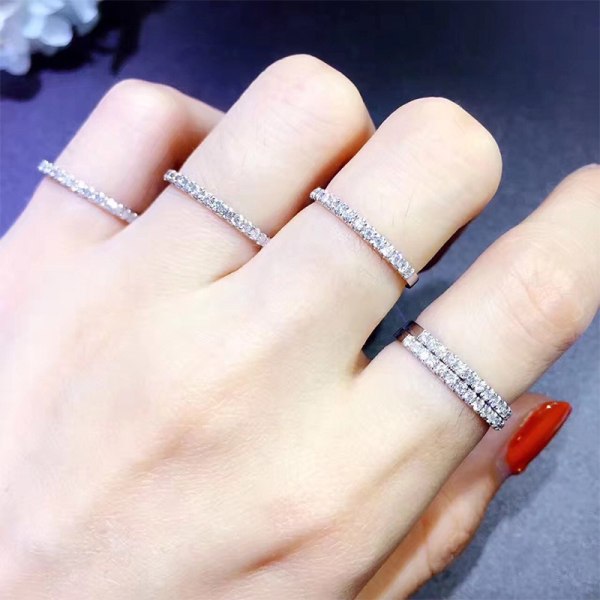 Mode Enkel stil Tibetansk Silver Ring Rund 2mm CZ Zirconia Stapelbar Finger Bröllopsband Original Smycken Present För Kvinnor 8