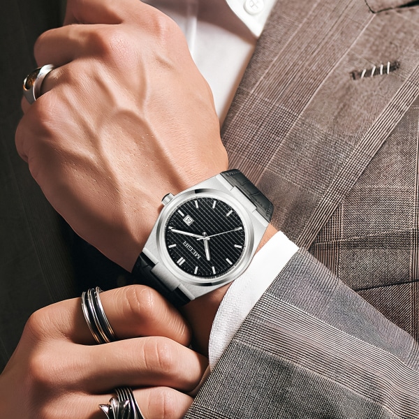 MEGIR Klockor för män Mode Lyx Business Watch Kronograf Vattentät Date Läder Kvarts Sportarmbandsur Klocka 8406 SilverBlue