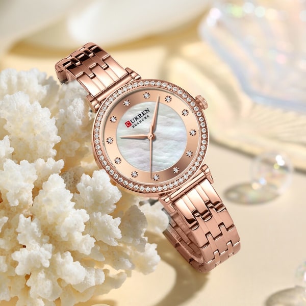 CURREN Toppmärke Dam Enkel Mode Watch Rostfritt stål Klassisk Elegant Diamant Vattentät Watch Reloj Mujer silver rose