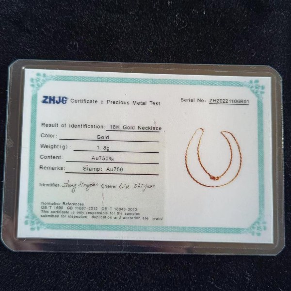 18K massivt guldhalsband för kvinnor frökedja 18 tum 1,8 gram med certifikat 1 mm