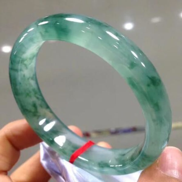 Natural Myanmar A Green Jade Armband Handsnidad Jadeit Armband Real Certified Jades Sten Armband Dam Armband 58-60mm