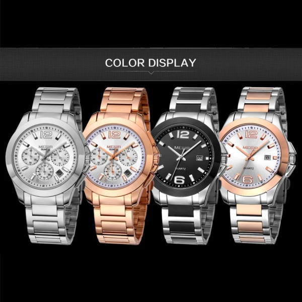 Herrullar för män Luminous Watch Steel Quartz Business Wristwatch Kalender 5006G Rose