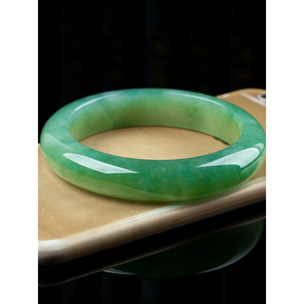 Naturlig burmesisk A Jade Armband Ice Glutinous Mörkgröna Flytande Blommor Ljus Yang Grön Jade Hand 57to59mm