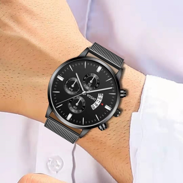 Herrmode watch med stålrem - Watch silverblack